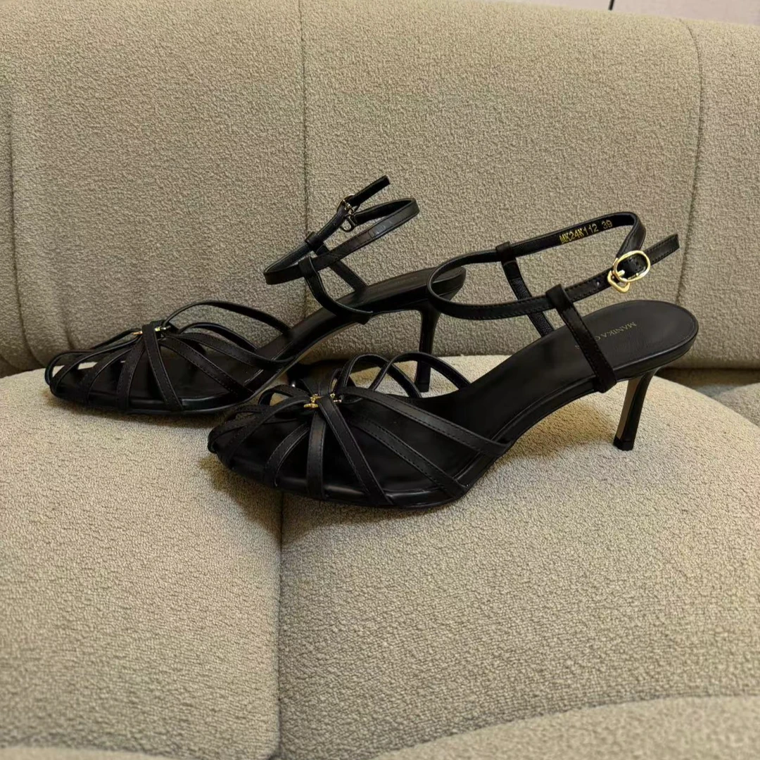 编织高跟鞋圆头镂空细跟凉鞋女 U159