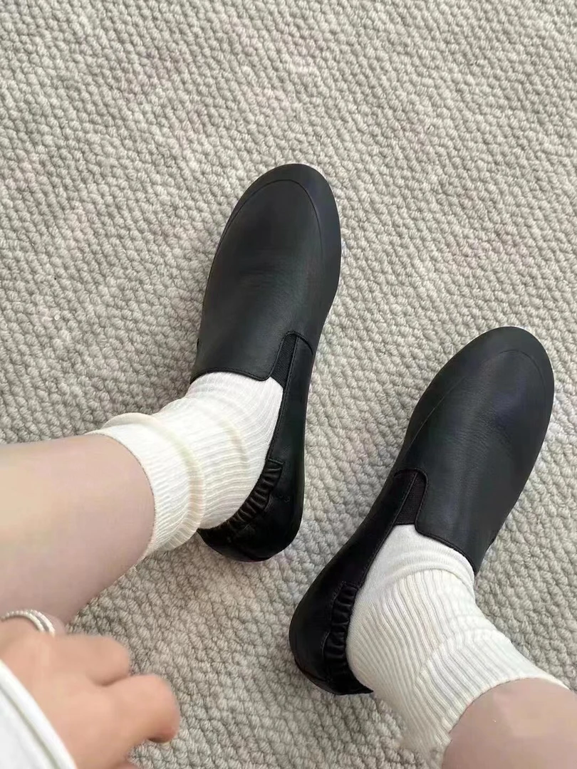 进口面料 后松紧羊皮平底乐福鞋 女 圆头乐福鞋 U73