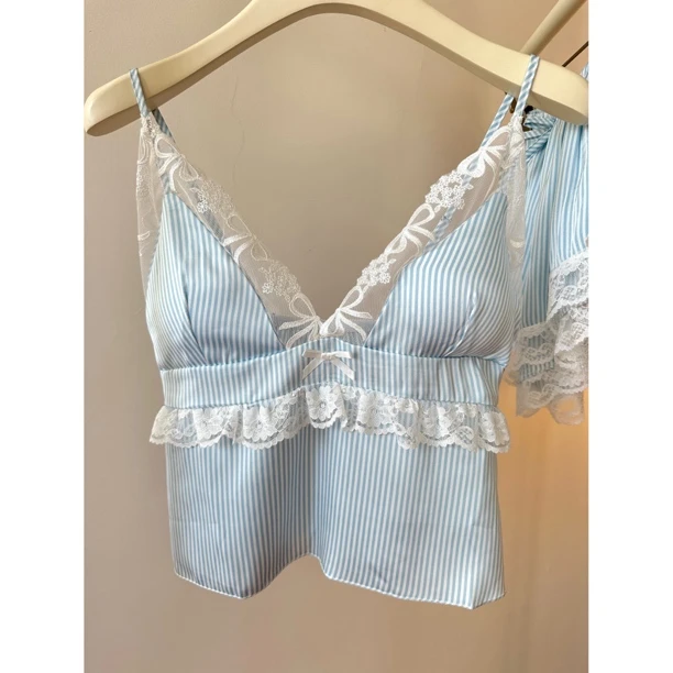 〈海魂少女〉复古少女带胸垫吊带短裤居家服