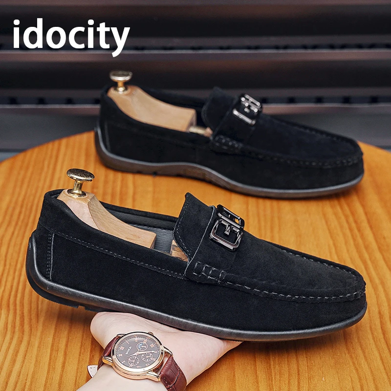 idocity新款豆豆鞋男软底休闲时尚英伦商务乐福鞋子