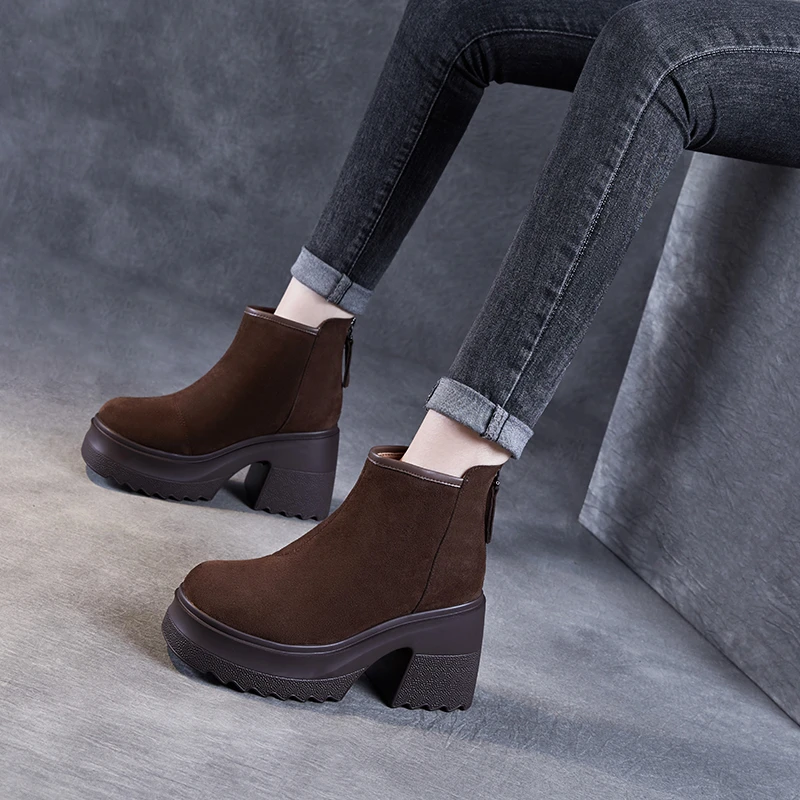 十厘米小个子增高厚底短靴2024秋冬新款加绒百搭后拉链粗高跟女鞋