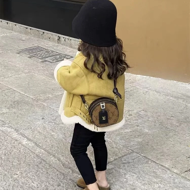 儿童秋冬外套韩国超酷机车款皮毛一体绒男女童防风保暖加绒棉衣潮