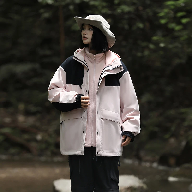 户外三合一冲锋外套男女同款保暖冬季防风防水抓绒登山服外套C