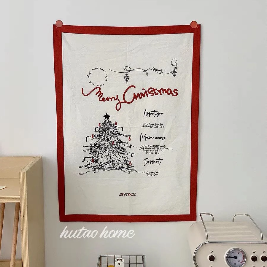 ins风圣诞氛围背景布韩式桌布拍照道具餐垫桌垫餐布摆拍红色纯棉