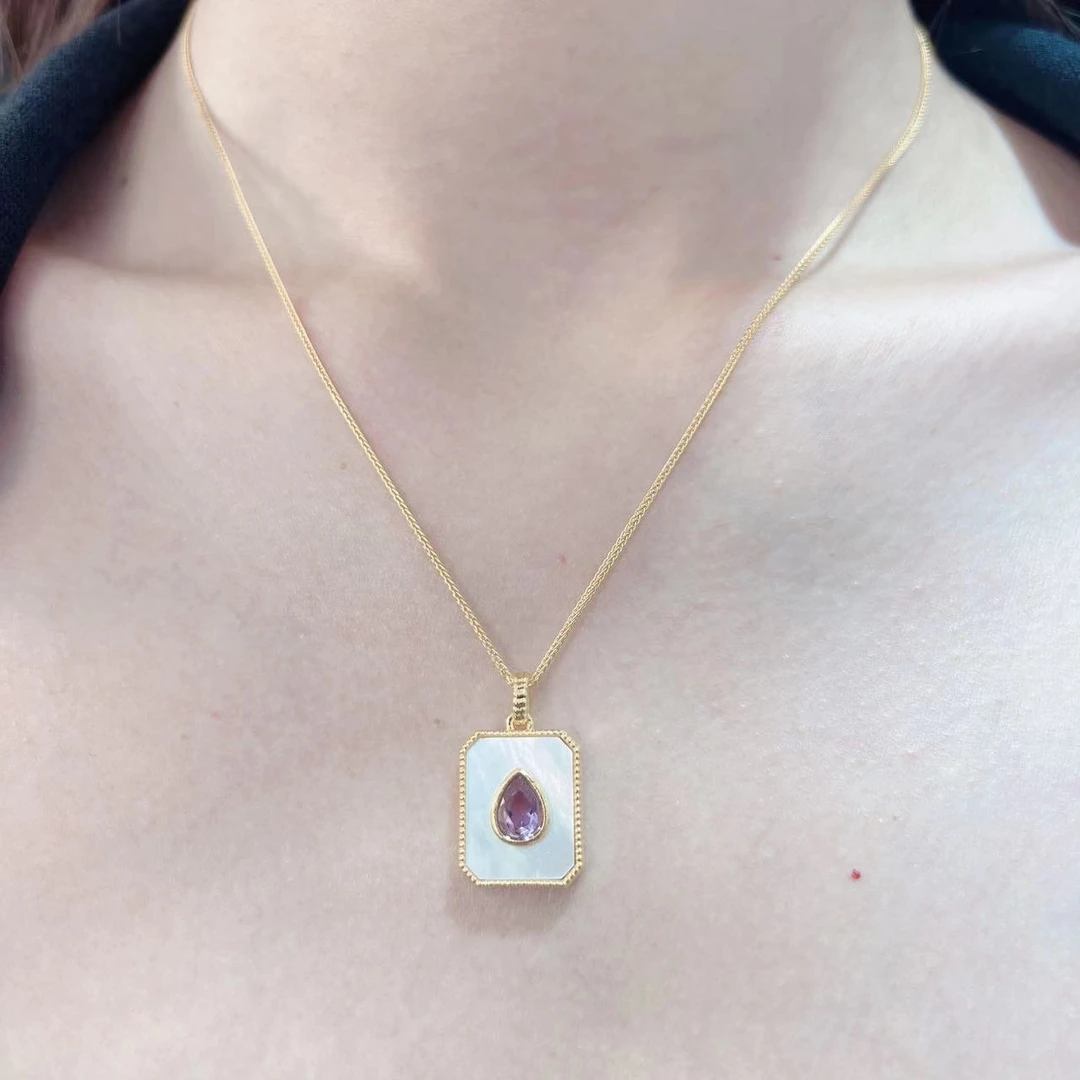 18K金轻奢高级时尚水晶方牌吊坠0174