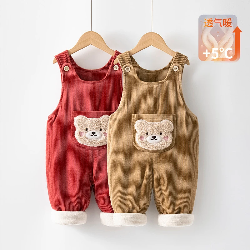 幼儿加绒加厚背带裤秋冬1-3岁男女宝宝保暖连体裤子婴儿棉裤6184