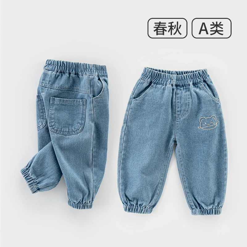 婴儿牛仔裤春秋季外穿1-3一5岁男女小童洋气星球长裤宝宝裤子5511