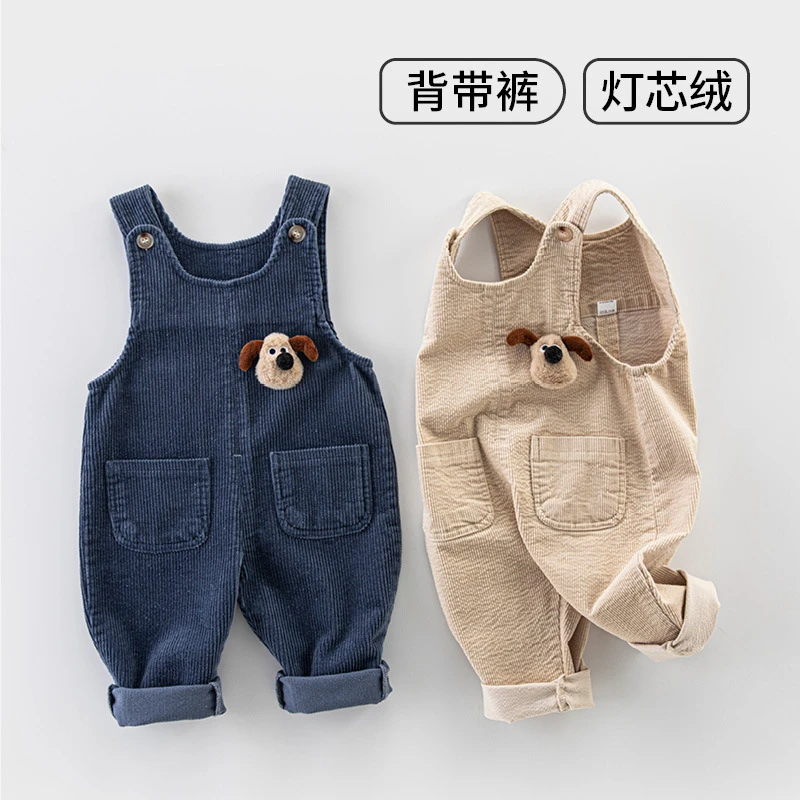 背带裤男宝宝春秋季1一3-5岁女童洋气灯芯绒连体长裤婴儿裤子5954