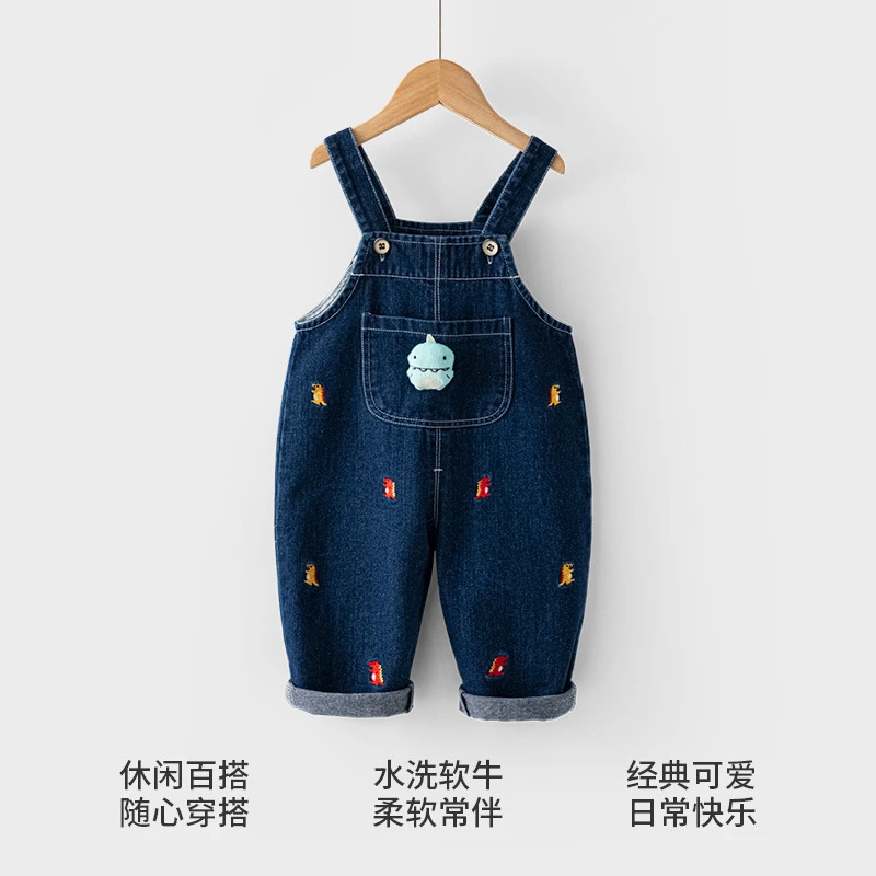 牛仔背带裤宝宝春秋款2025小童洋气可爱吊带长裤婴儿外出裤子5957