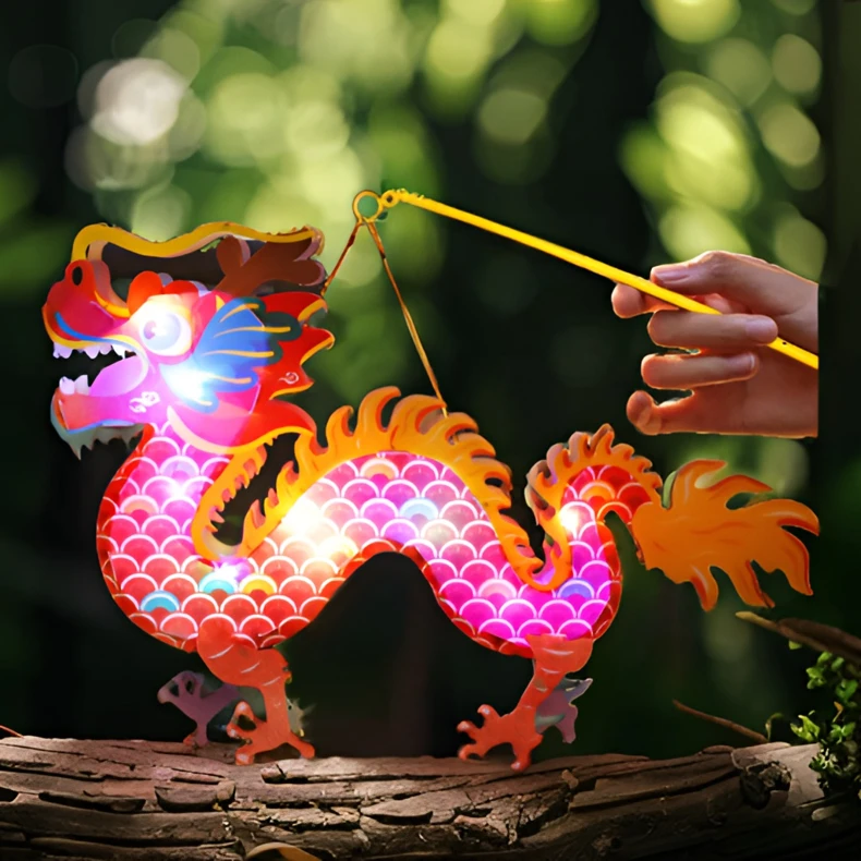 龙年儿童手提diy龙形灯笼国潮风发光手工制作花灯新年游园元宵灯