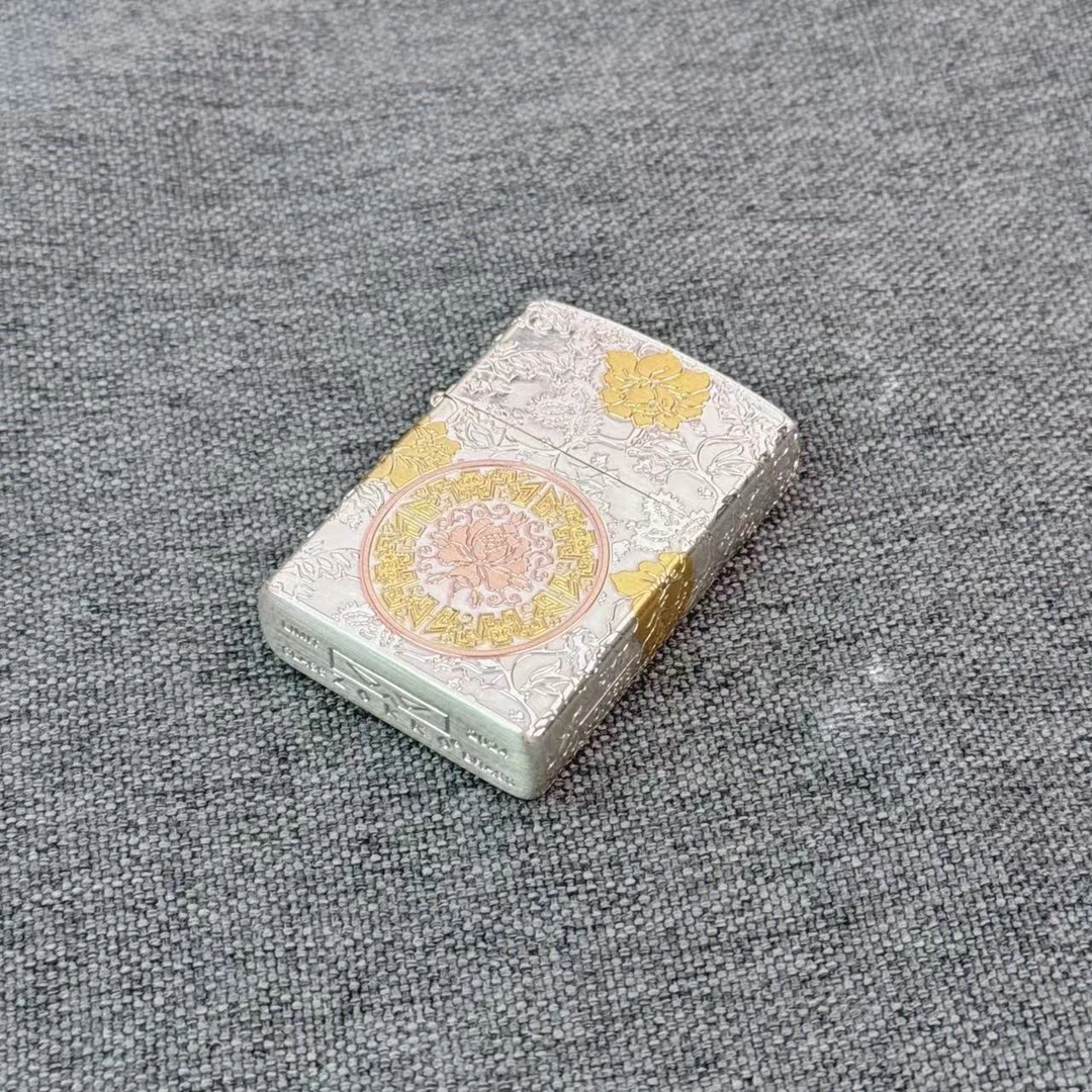 ZORRO佐罗 白金牡丹 五面环雕创意国潮双色包银银色 煤油打火机