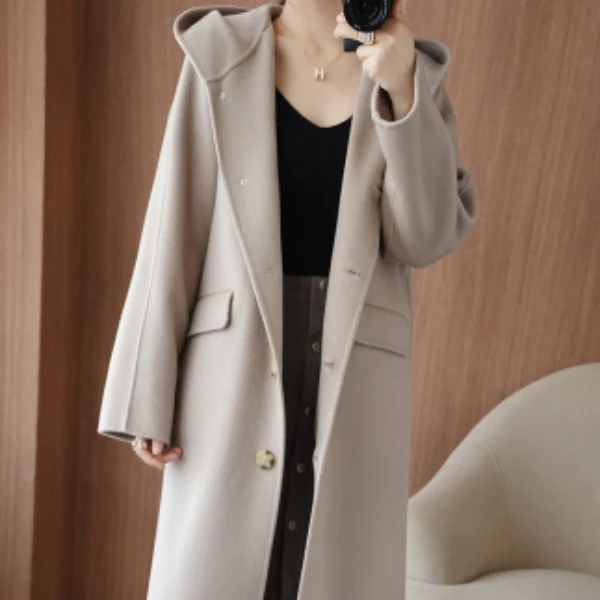 2205赛欧妮春秋显瘦羊绒宽松韩版双面呢大衣驼色大衣