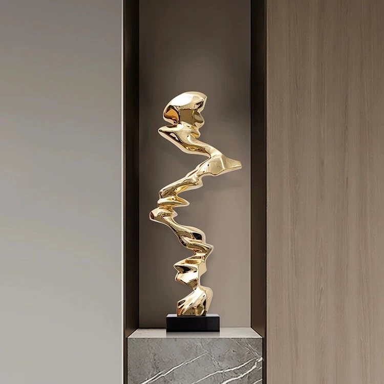 现代轻奢潮流大堂摆件样板间玄关抽象创意客厅树脂电镀雕塑艺术品