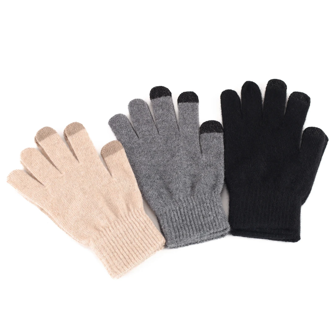 【羊绒手套】女士通款纯色保暖针织 可触屏分指手套 24A214