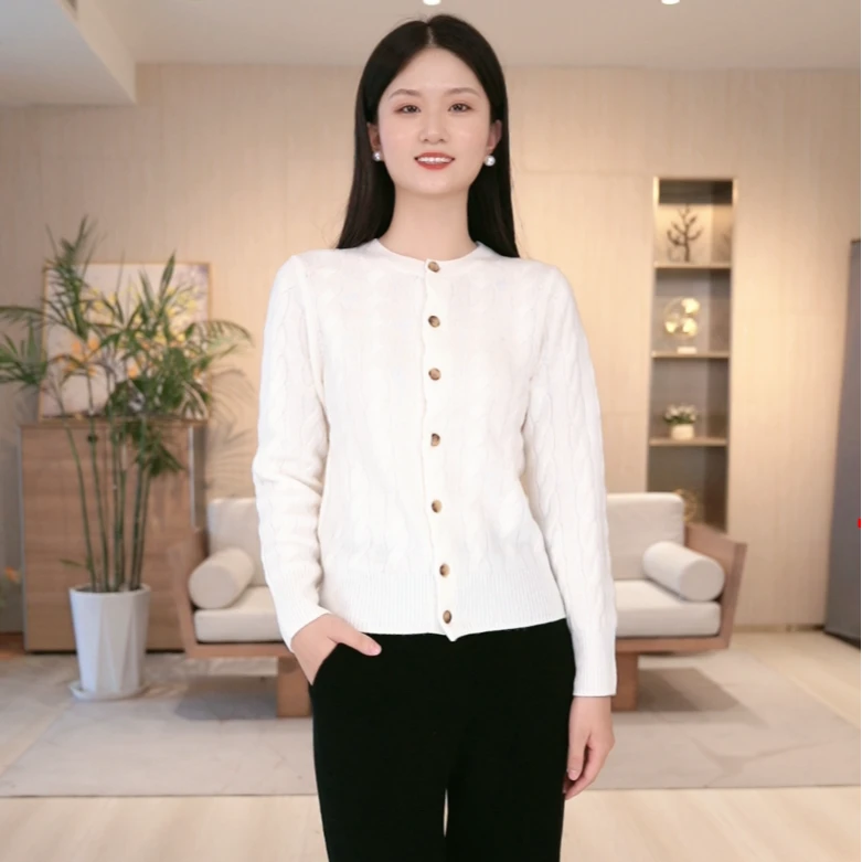 【国王的礼物】鼎奢级气质百搭扭花圆领开衫YX10W24274