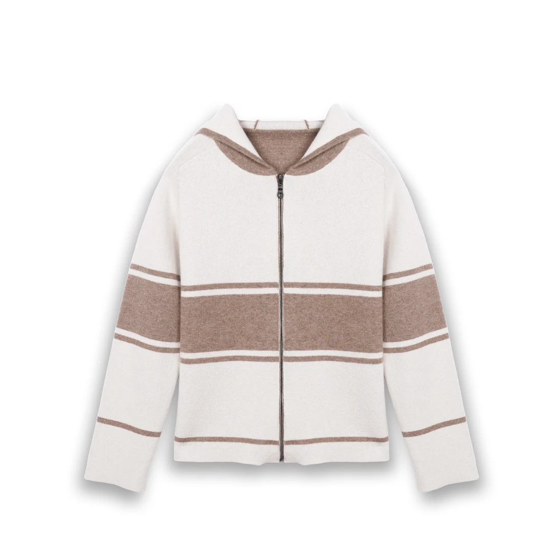 【LP同款】100分羊绒双面可穿撞色横向条纹羊绒开衫YXW23248