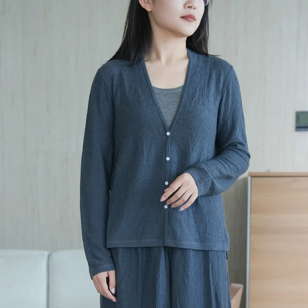 【静雅-开衫 】60支精纺黄金羊毛V领女士长袖针织开衫 YX10W24119