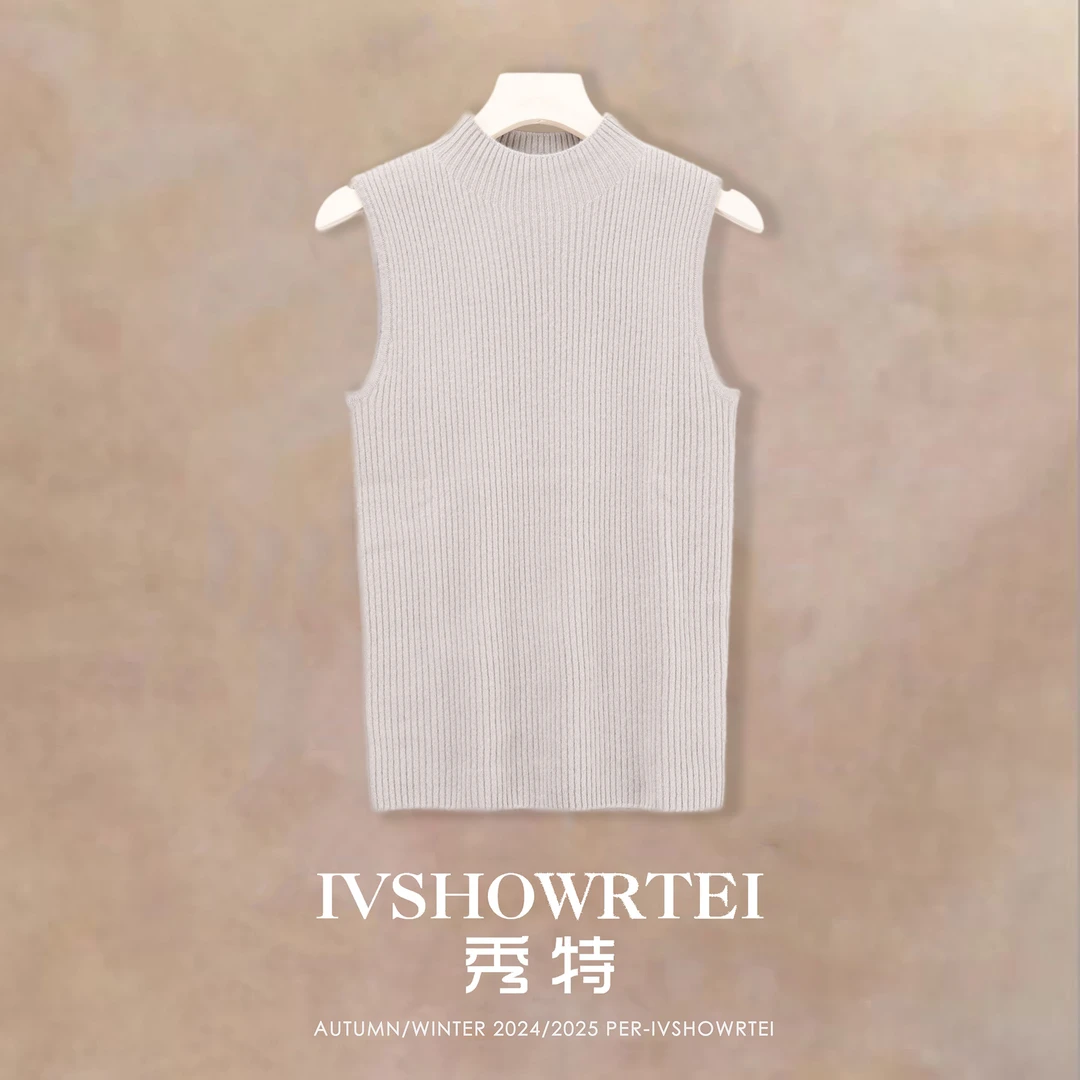 【康赛妮A规纱线】100分山羊绒亲肤半高领女士无袖背心  24284