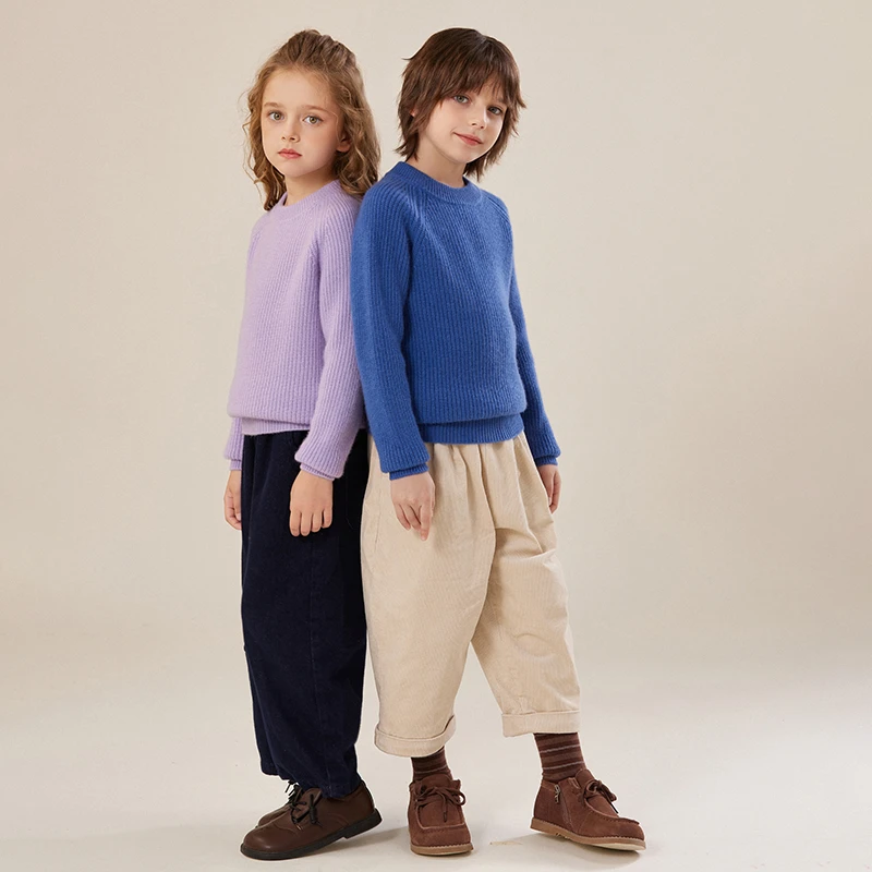 儿童羊绒衫半高领山羊绒衫男女同款元宝针加厚套头毛衣百搭lq