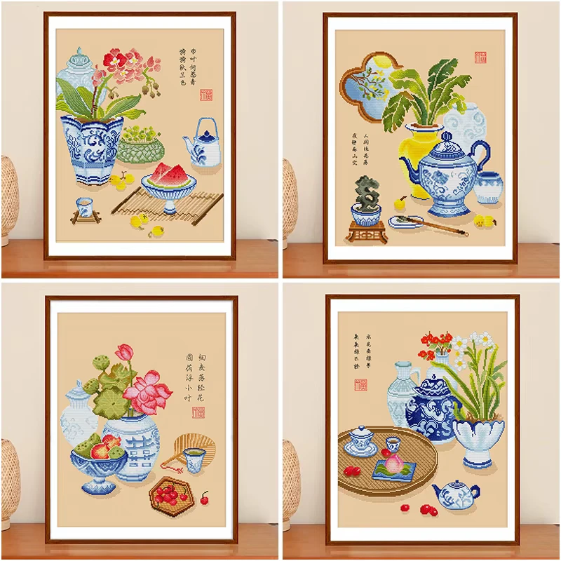 春天十字绣2024新款手工线绣新中式青花瓷古风花卉只此青花自己绣