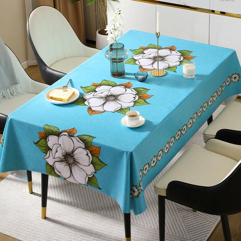 恒钻茶花盛开家用餐桌布防水防油防烫免洗长方形新款餐桌茶几轻奢
