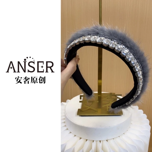 安奢原创【雪绒】秋冬貂毛发箍轻奢小众时尚百搭休闲貂毛