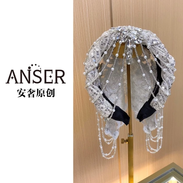 安奢原创【伊莎贝拉】原创造型发箍重工头饰手工制作满钻新娘发箍