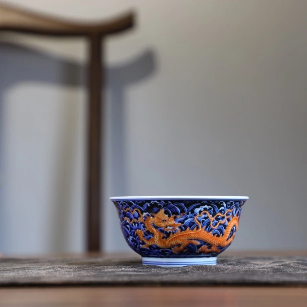 询价 景德镇高端主人杯原春风祥玉主力画师王琳窑老矾红海水龍