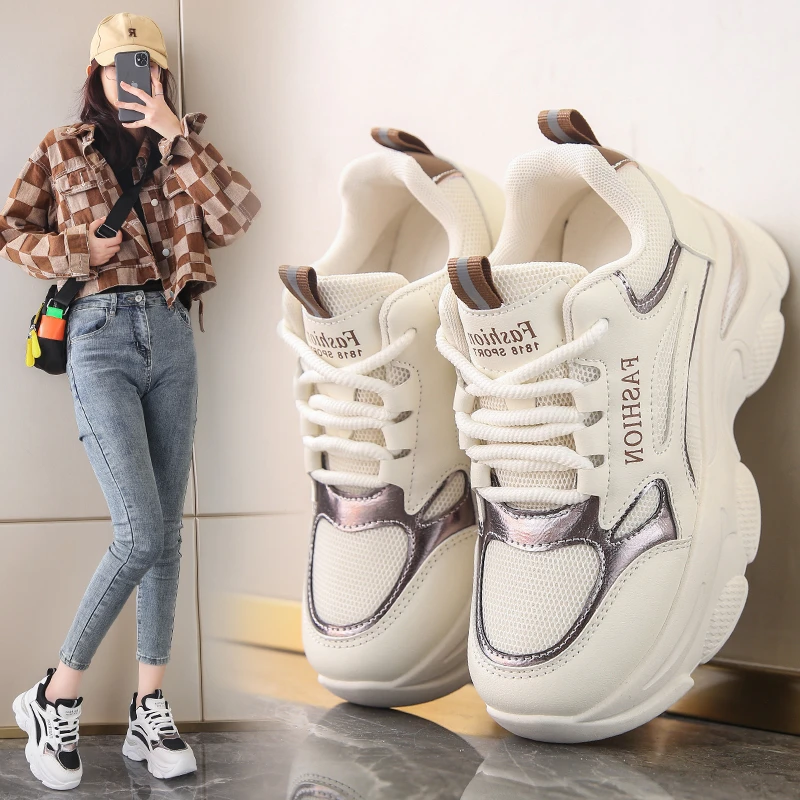厚底小白鞋女2024新款网面老爹鞋春季增高休闲运动鞋时尚百搭