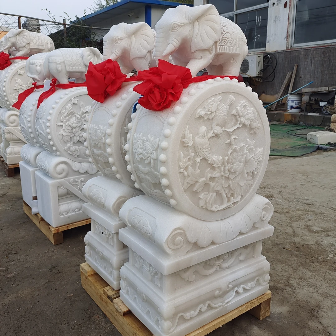 石雕汉白玉小象门墩一对庭院酒店别墅青石抱鼓石门口摆件