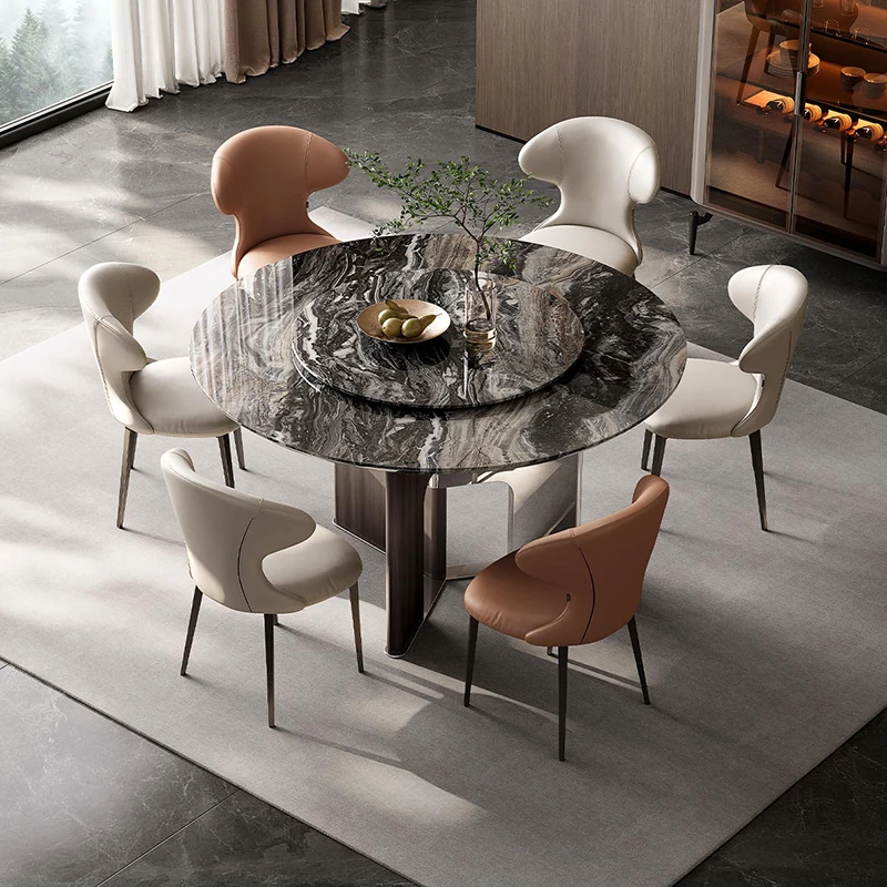 （相似品下架）全友家居大理石圆形餐桌高级感带转盘饭桌