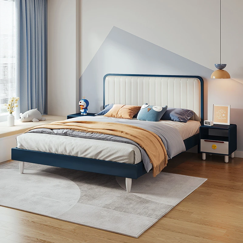 ET全友家居蓝胖子欧皮宽大软包床屏窄边儿童床DG10007
