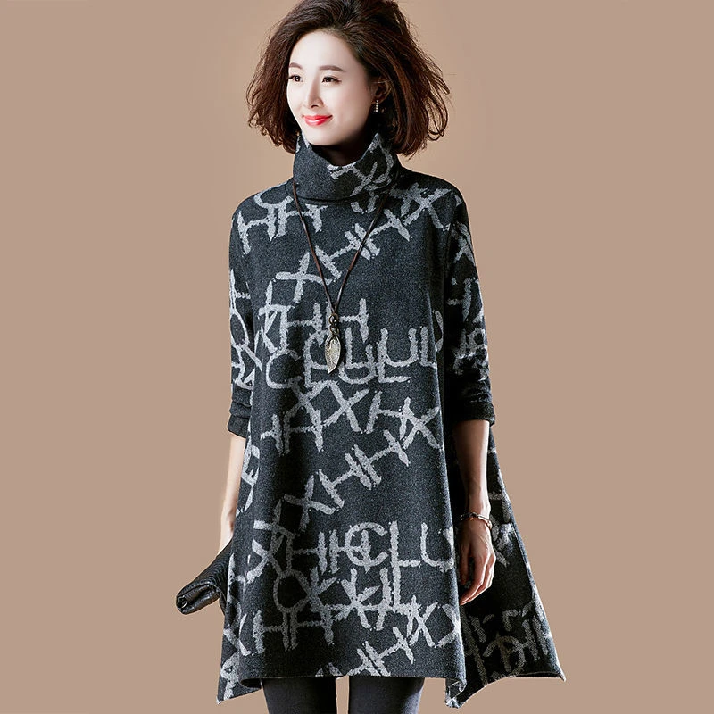 加绒加厚高领套头卫衣2021新款秋冬大码中长款版斗篷印花外套女