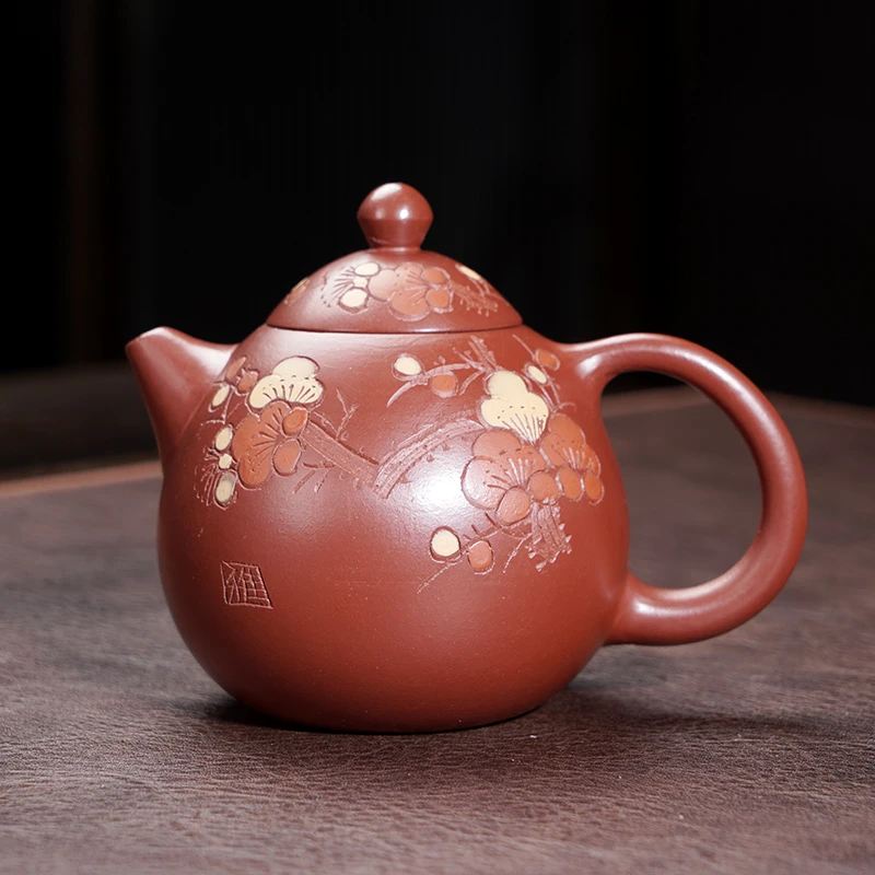 宜兴紫砂壶单朱泥梅花龙蛋壶小容量文旦壶