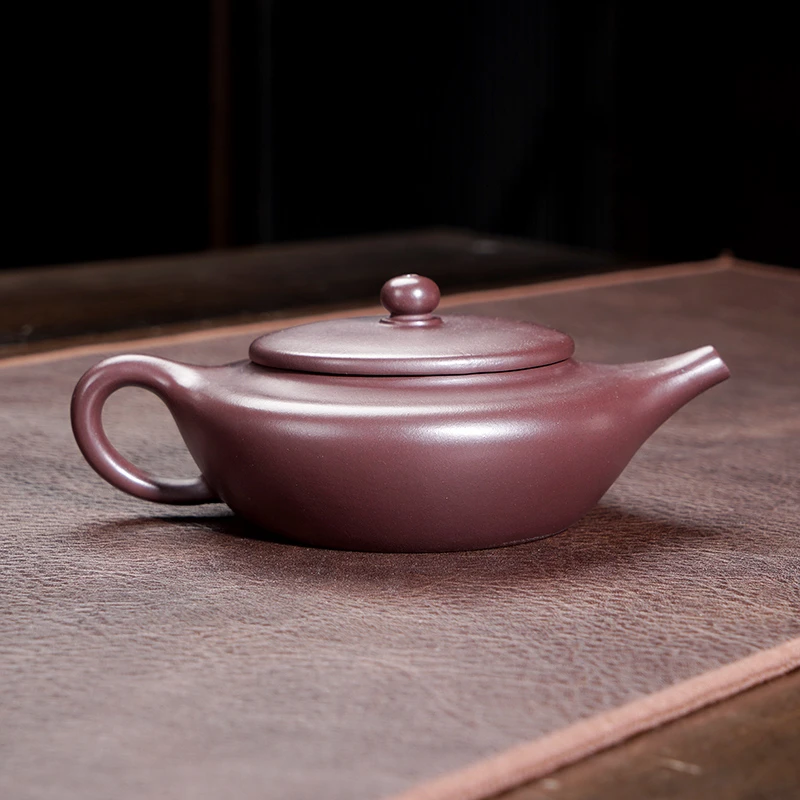 宜兴紫砂壶单朱泥仿古壶手工中式扁壶