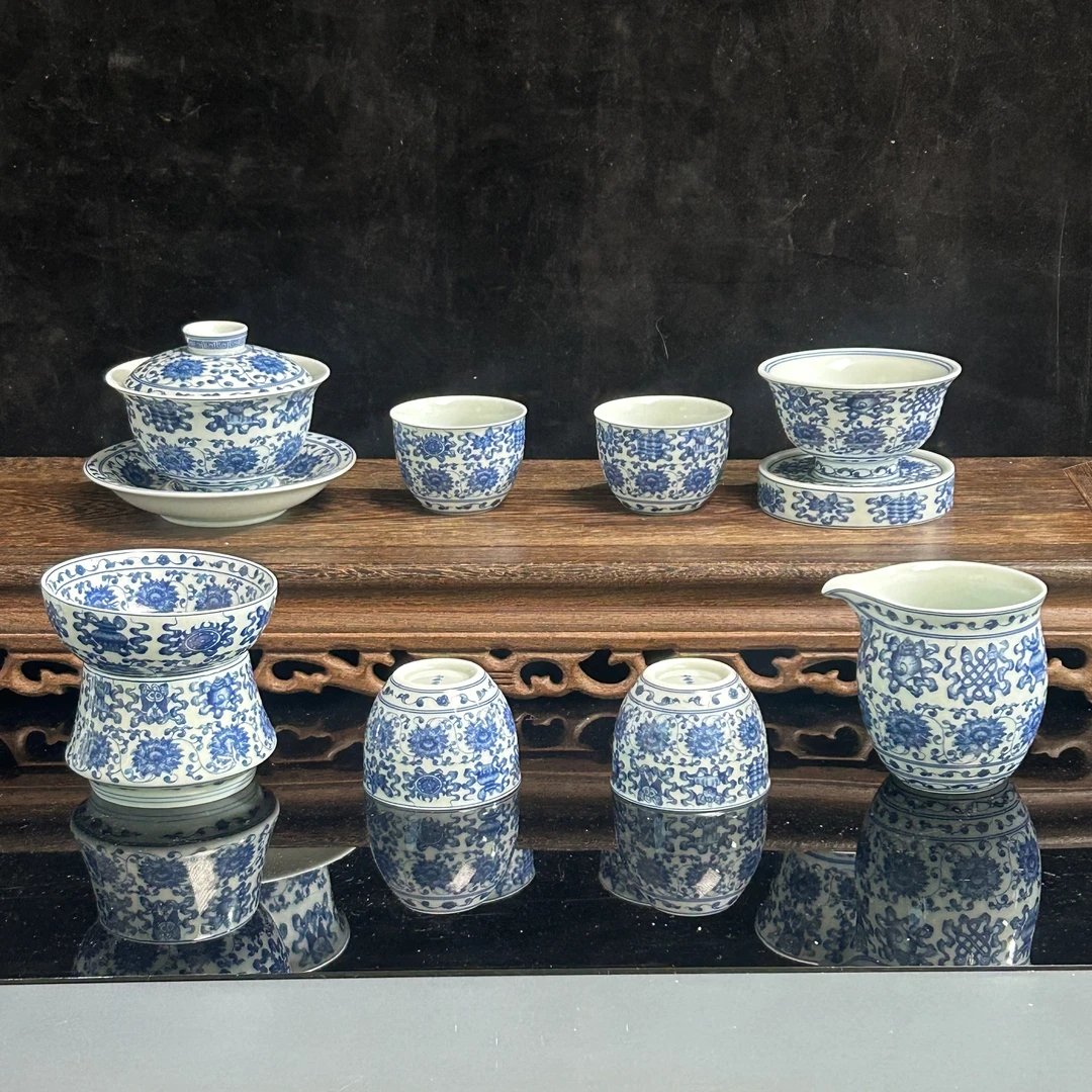 景德镇陶瓷青花瓷莲托八宝整套茶器套组中式礼盒高端茶器送礼自用