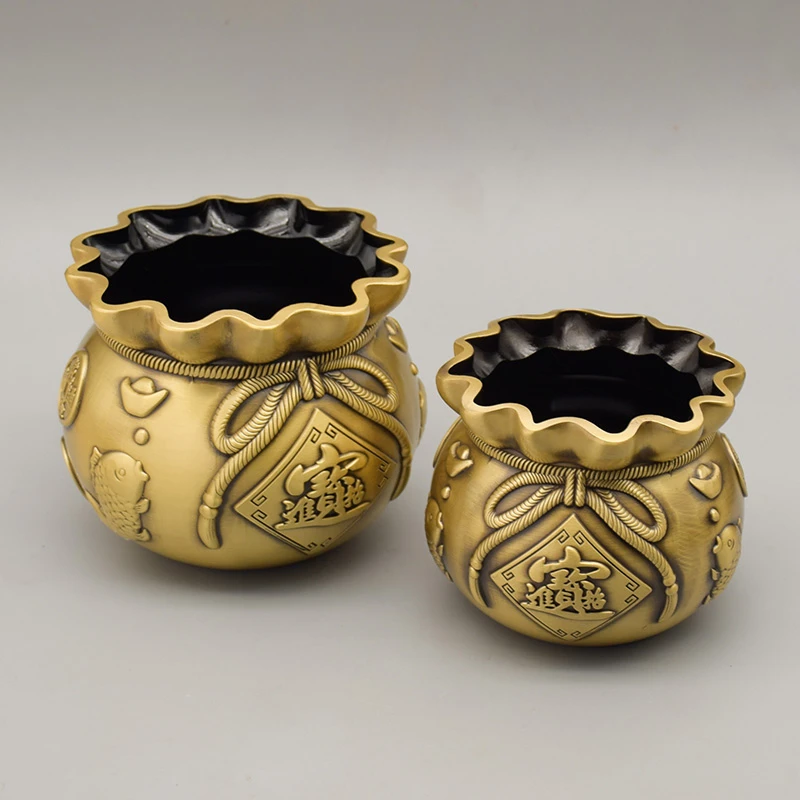 纯黄铜福袋摆件存钱罐零钱缸办公室柜台桌面铜制工艺品摆件礼品