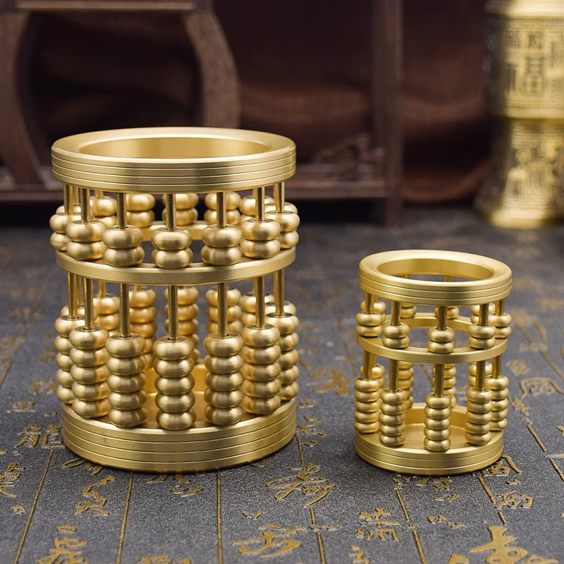 纯铜算盘铜笔筒家用室内文房四宝办公用品创意笔筒摆件桌面装饰品