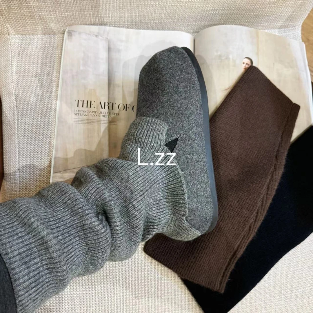 『LZZ』QIANQIAN 针织坑条纯色中筒小腿袜喇叭堆堆袜休闲百搭