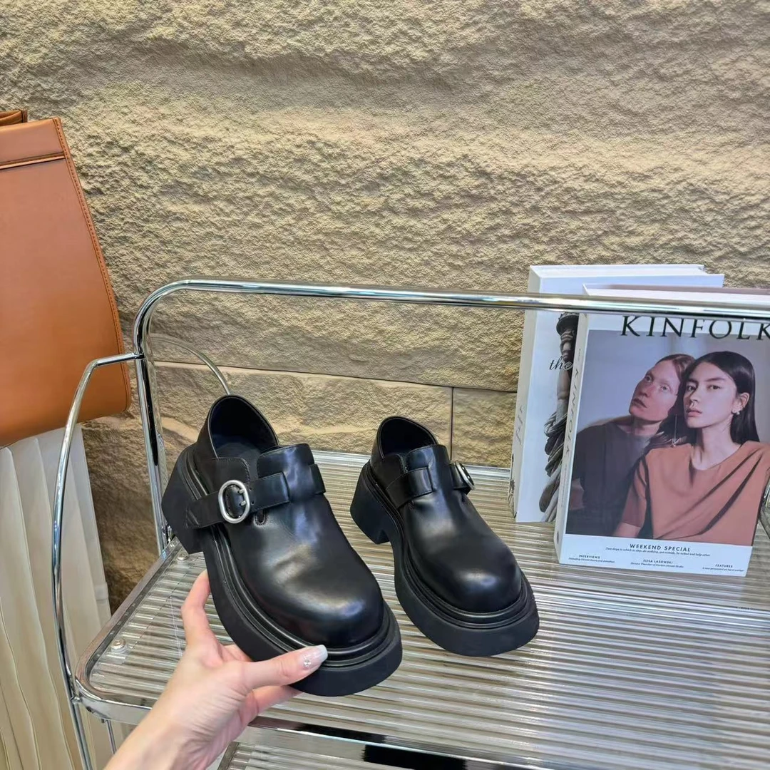 2025春季新款英伦风真皮乐福鞋厚底百搭时尚乐福松糕鞋女Q686-610