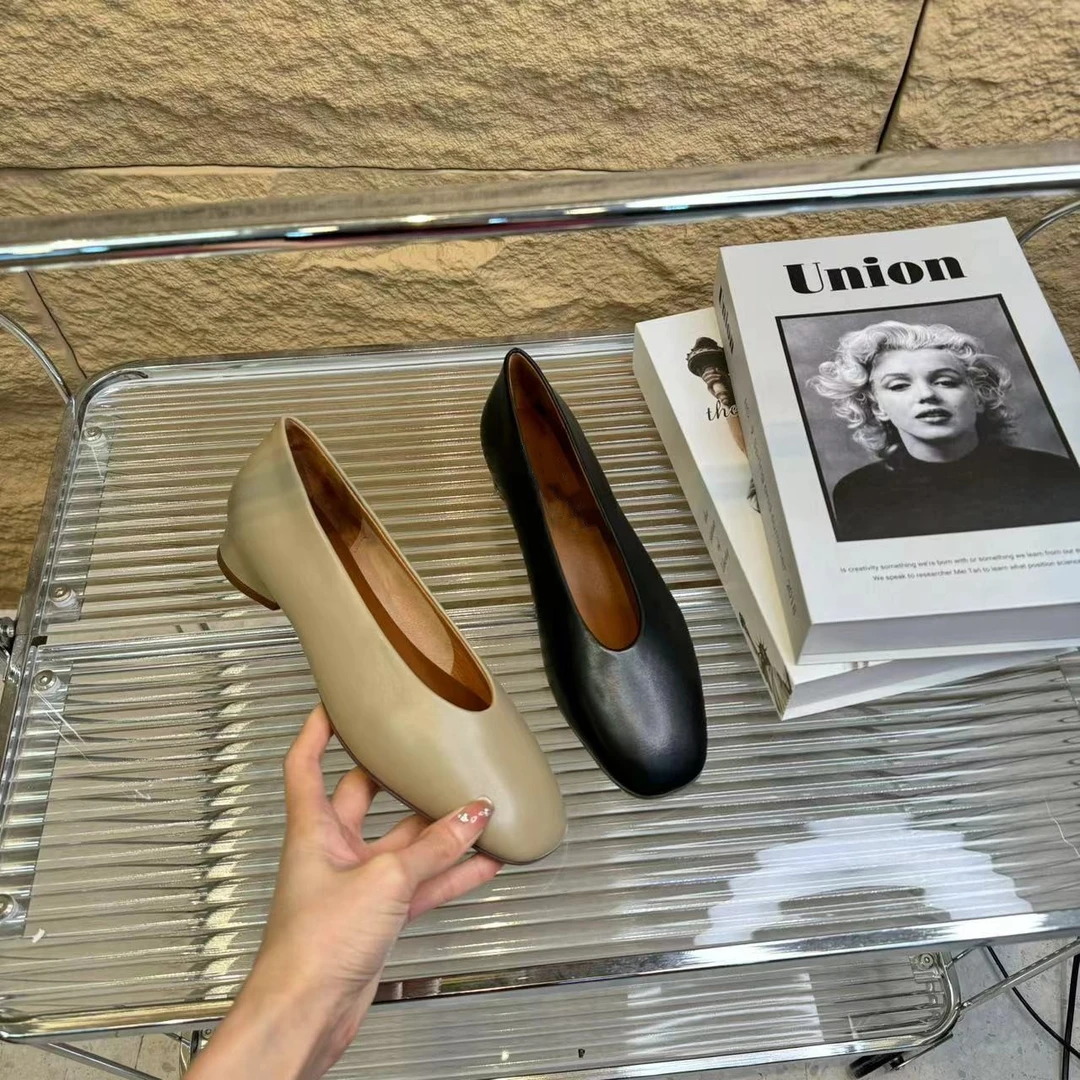 2025春季新款欧洲站简约浅口低跟圆头舒适百搭粗跟单鞋女zw168