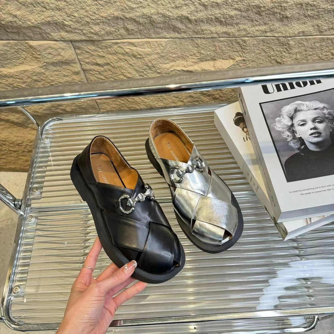 东2024春季新款设计师罗马凉鞋镂空平底浅口编织圆头平底单鞋5565