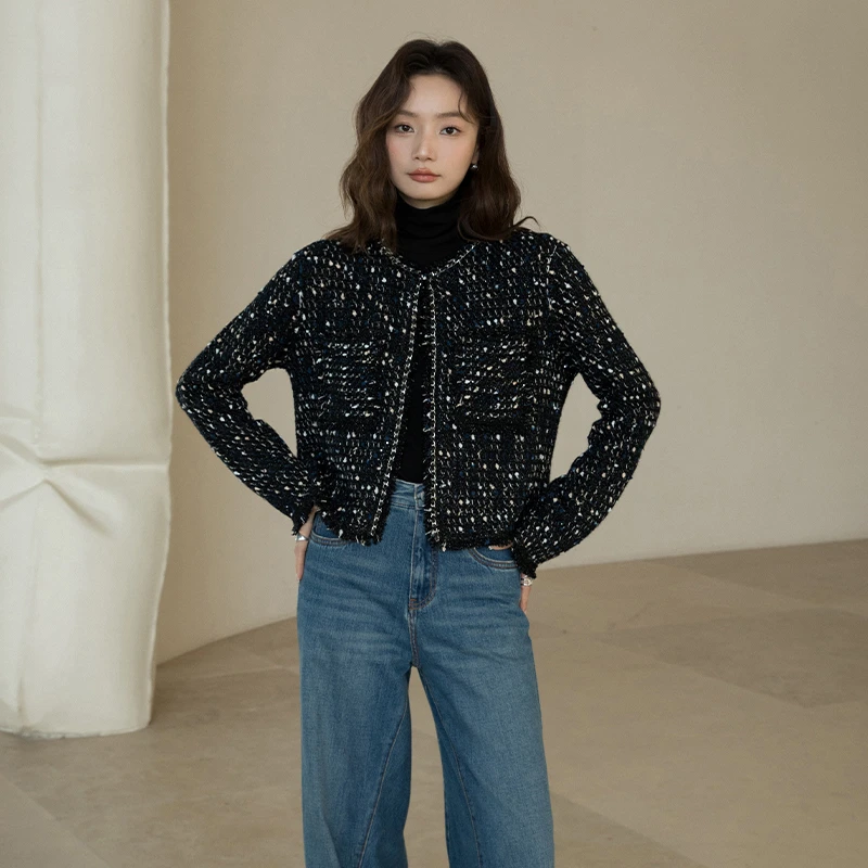 JOYKJOYK重工特种纱颗粒感珠片小香风山羊绒开衫外套24115