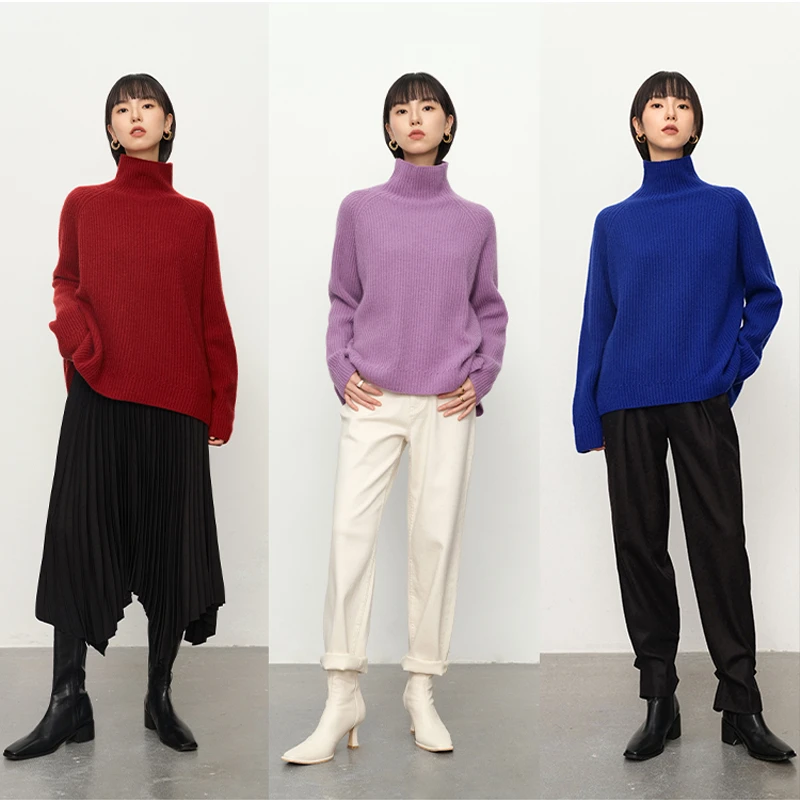 JOYK镇店纯羊绒衫女100%山羊绒毛衣加厚宽松高领羊绒衫女18030