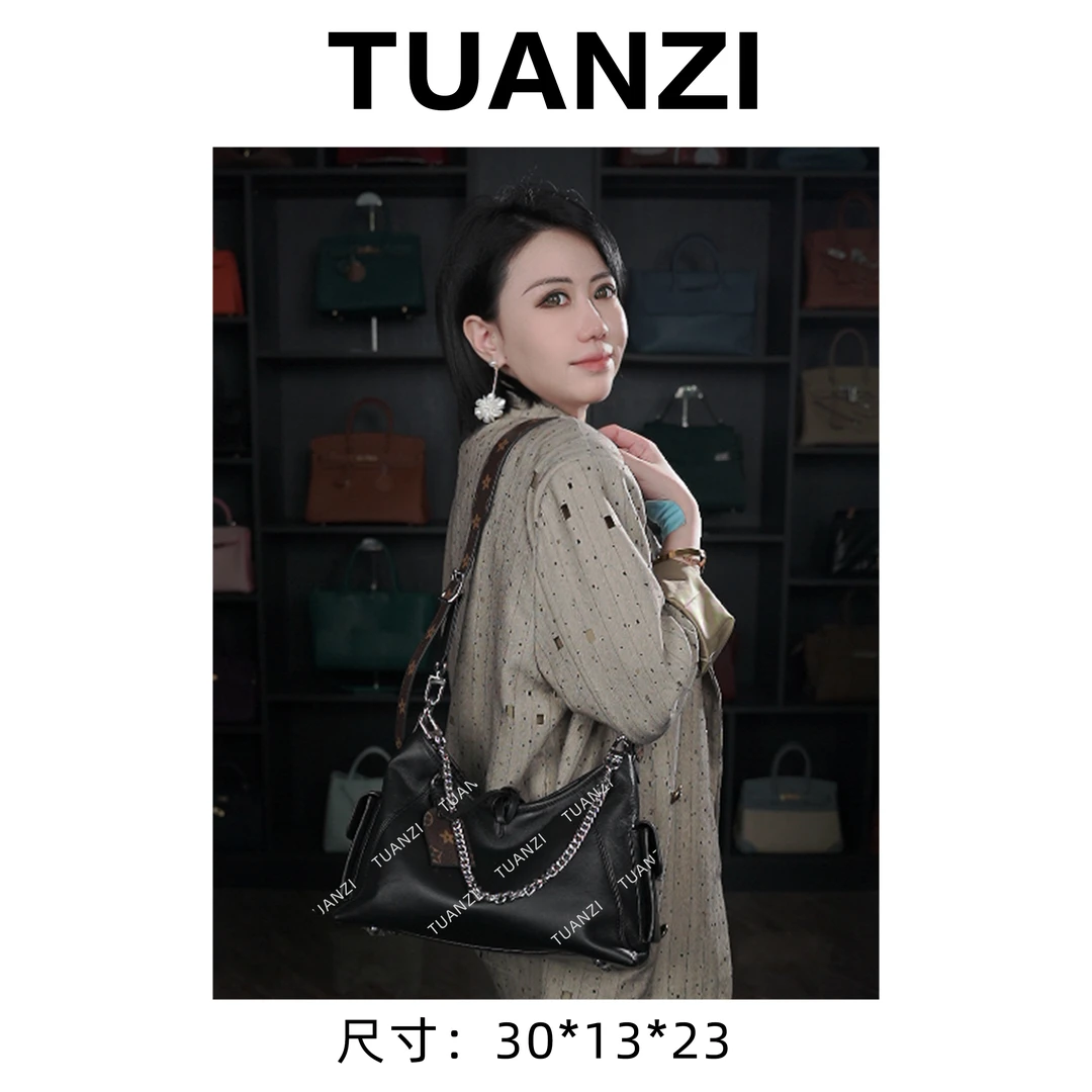 『高端玩家』新款高级羊皮黑武士单肩托特女包 SLBL-565-黑色羊皮