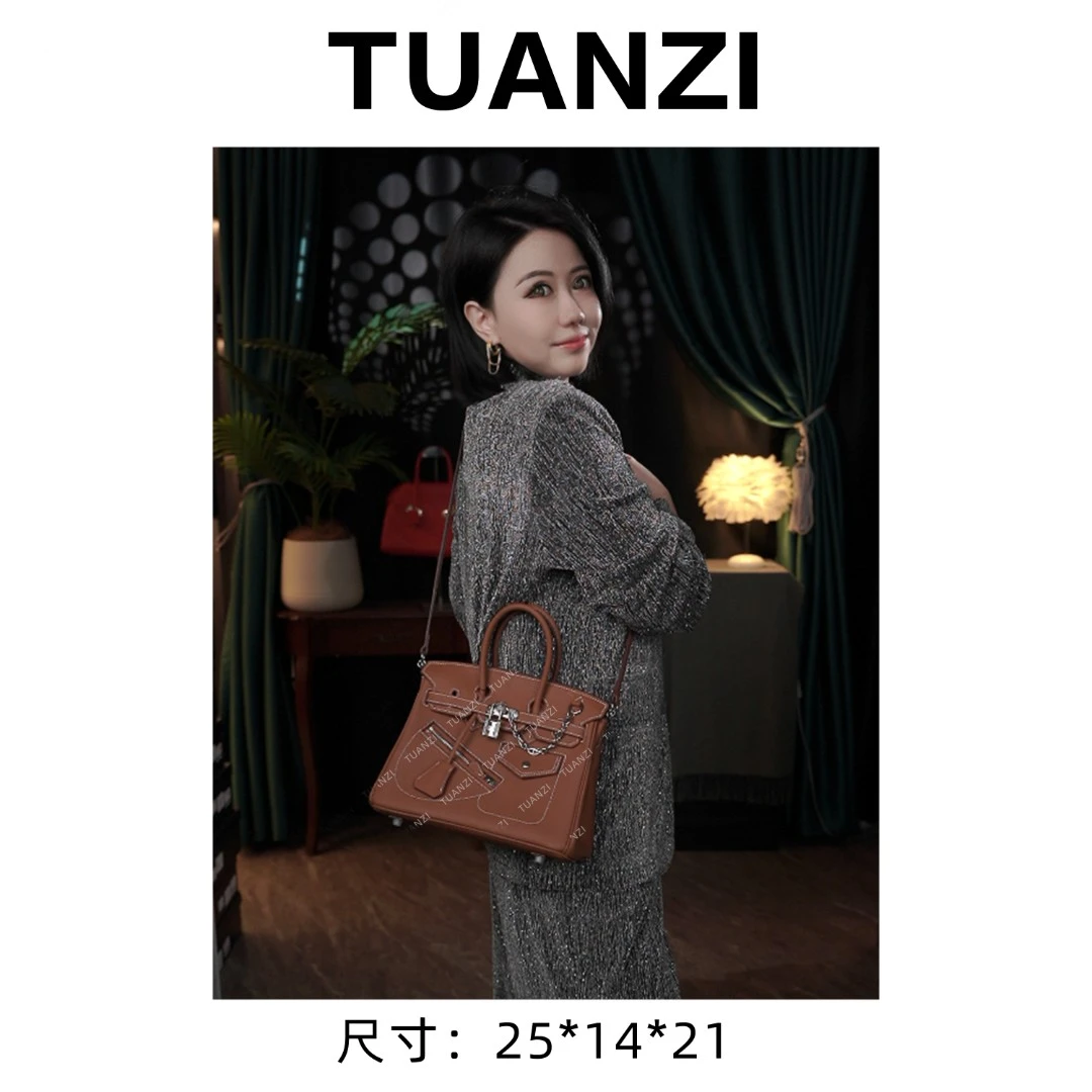 『高端玩家』大马中古Rock铂25尺寸头层Togo牛皮女包 XKY-9214-棕色