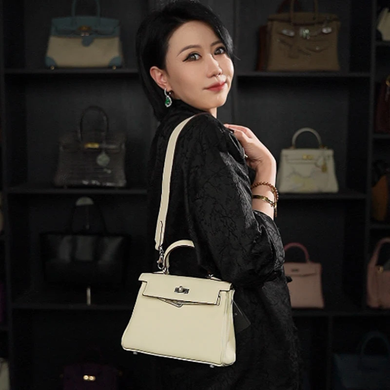 『高端玩家』大马经典凯22尺寸头层Togo皮双肩带女包 XKY-6915-白色