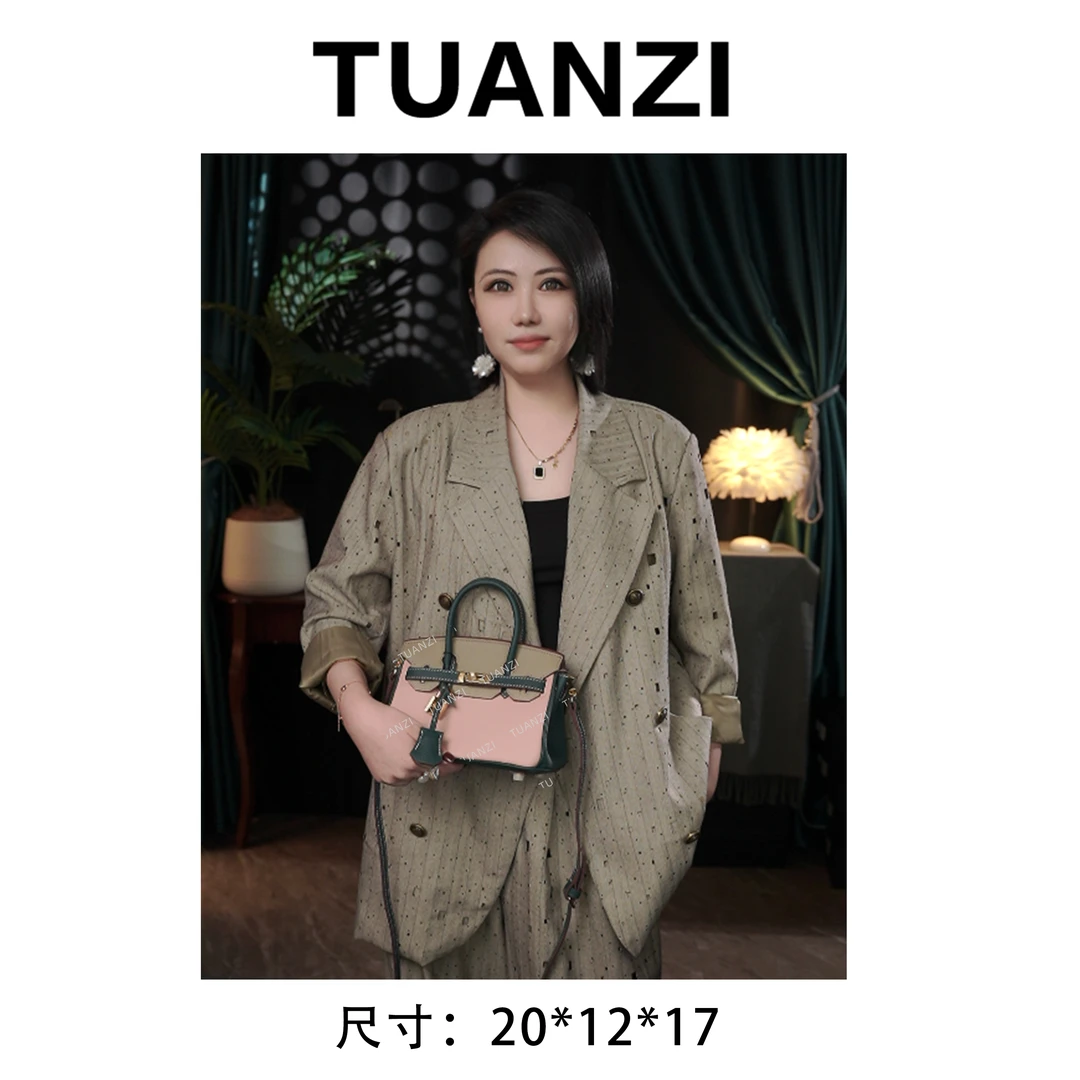 『限·定』大马SO拼色铂20头层Togo皮手提女包 XKY-3978-粉拼绿