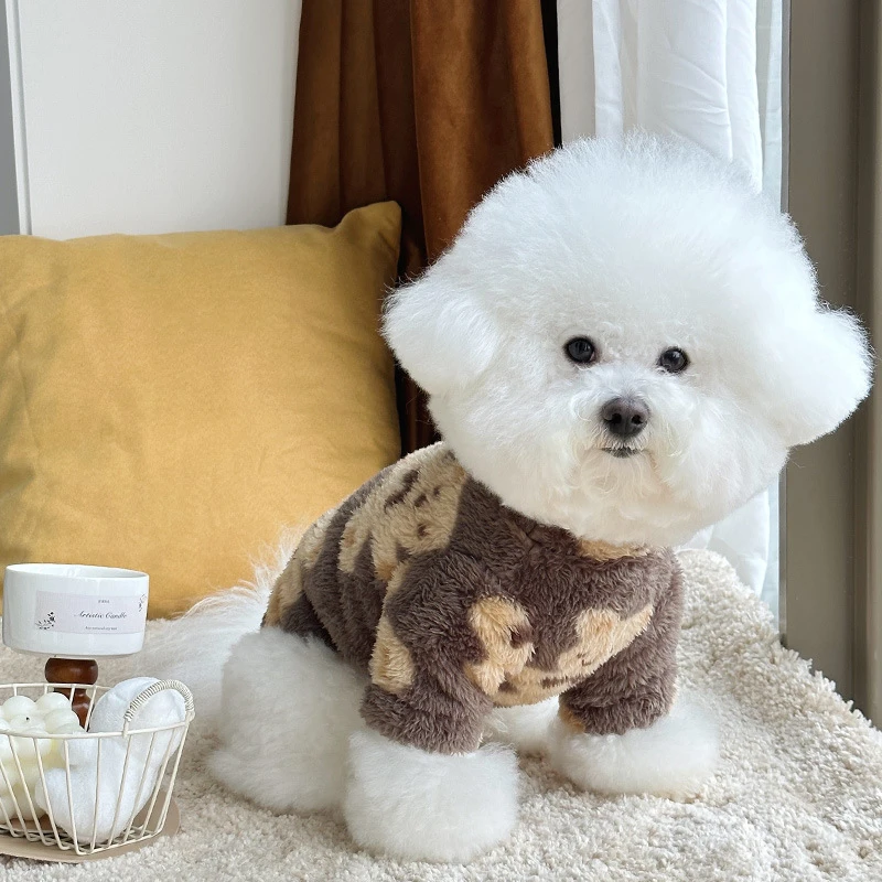 冬装新款加绒保暖宠物狗狗可牵引衣服泰迪比熊贵宾中小型犬两脚衣