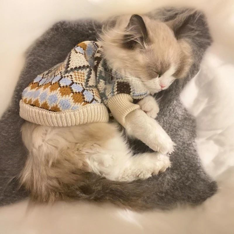 秋冬复古英伦风菱格纹宠物狗狗毛衣冬季保暖可爱猫咪衣服冬装衣服